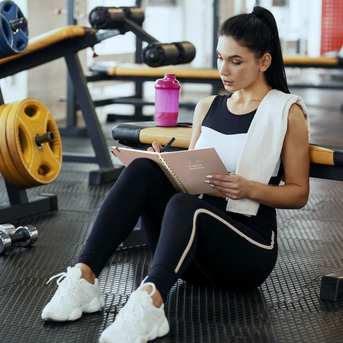 Fitness Journal for Women and Men, 8.8" x 6.6", Workout Log Sprial Book Planner for Tracking Progress and Achieving Your Wellness Goals, Pink