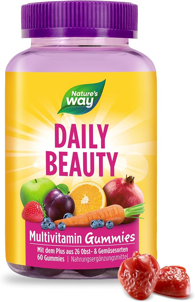 Nature's Way Alive! Hair, Skin & Nails Premium Gummies, Beauty Formula*, with Collagen, Biotin, Vitamins C & E, Strawberry Flavored, 60 Gummies