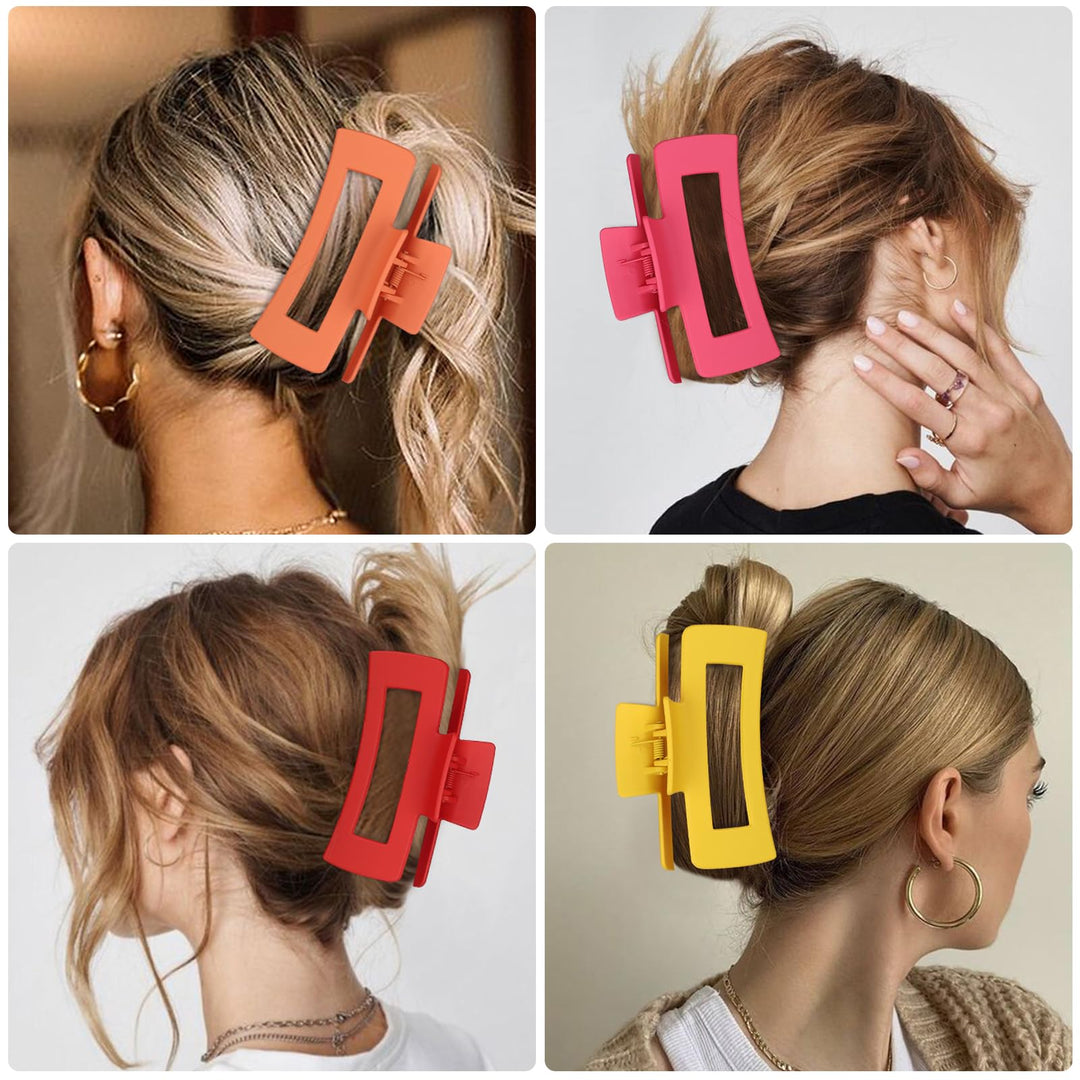4.1 Inch Large Hair Claw Clips 8 Pcs Rectangle Big Hair Clips for Thick Hair Nonslip Claw Clips Acrylic Banana Jaw Clips Hair Accessories for Women and Girls (Dopamine)