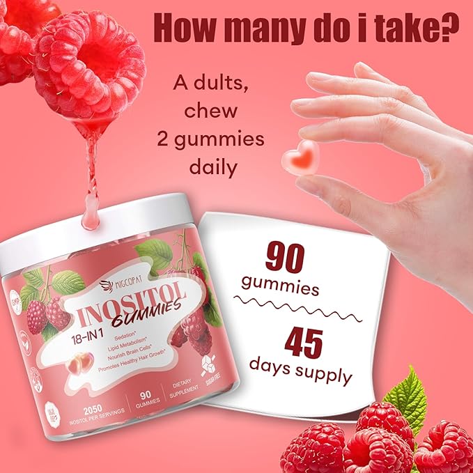 18-in-1 Inositol Supplement, Multivitamin Inositol Gummies with Vitamin C, B12, D3, E, Folate, Berberine, Rhodiola, Hormone Balance for Women&Ovarian* Support | Vegan, Non GMO - 90 Count