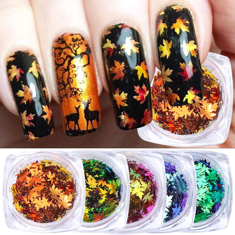 Maple Leaf Nail Art Glitters Stickers Decals Holographic Fall Nail Art Sequins Flakes Paillette Nail Art Supplies Autumn Design
