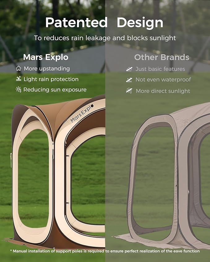 Screen Pop Up House Room Tent, Canopy Sun Shade Shelter for Patio, Backyard, Deck & Outdoor Activities, Portable Gazebo, Not Waterproof, 10'x10', Brown