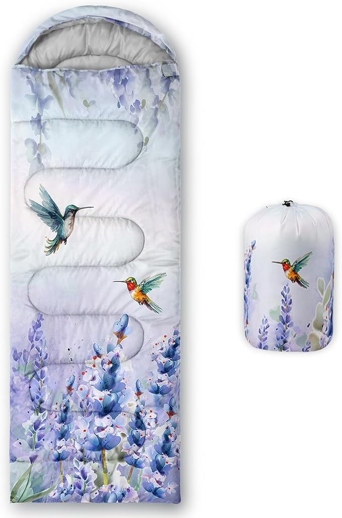 AILONEN Kids Floral Cat Camping Sleeping Bags,Lightweight & Waterproof,3 Season Warm & Cool Weather,Kawaii Kitten Sleeping Bags for Girls Adults,Travelling,Outdoors