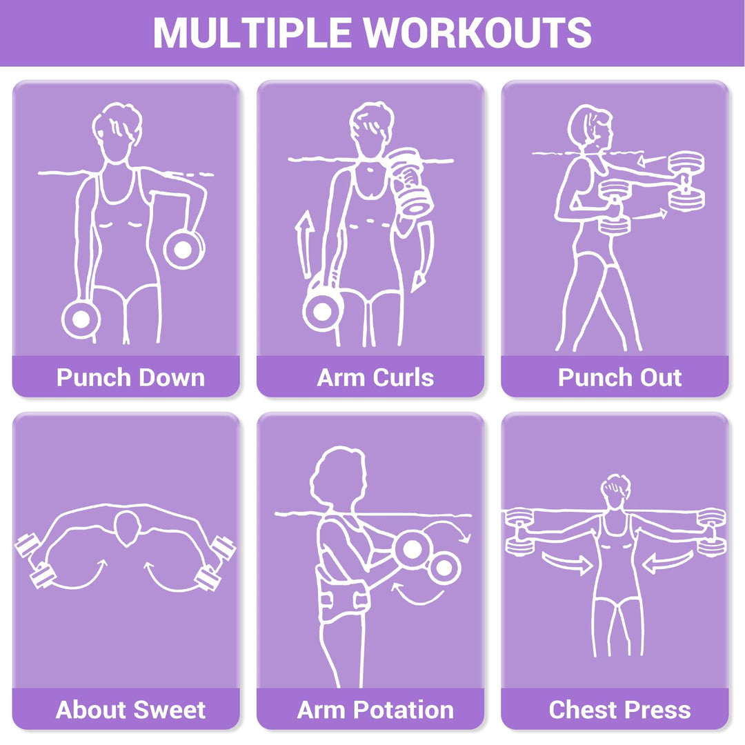 Sportneer Aquatic Exercise Dumbbells Water Weights Water Dumbbell Aerobics Workouts Set of 2 EVA Foam Pool Weights Dumbbells Set Aqua Fitness Barbells Equipment, Purple White
