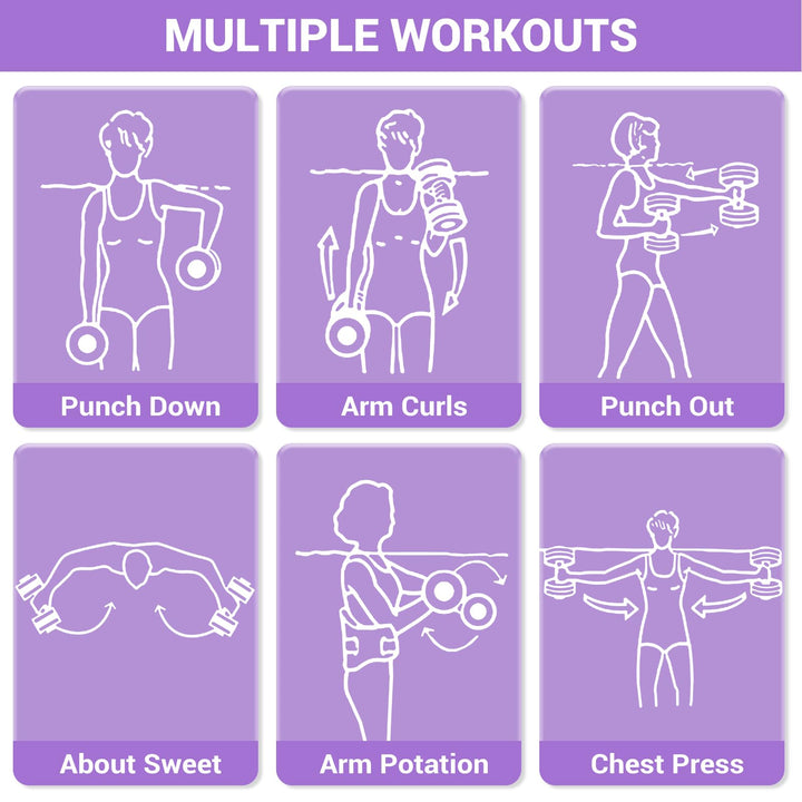 Sportneer Aquatic Exercise Dumbbells Water Weights Water Dumbbell Aerobics Workouts Set of 2 EVA Foam Pool Weights Dumbbells Set Aqua Fitness Barbells Equipment, Purple White