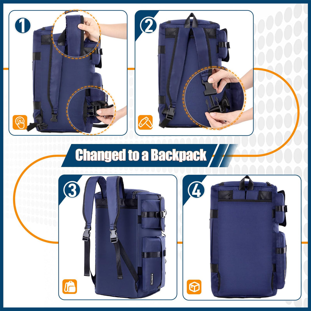 FIORETTO Women's Men's Water-Resistant Gym Duffle Bag with Shoes Compartment, 45L Capacity, Multi-Functional, Ideal for Travel, Gym, Sports, Weekender, Navy Blue