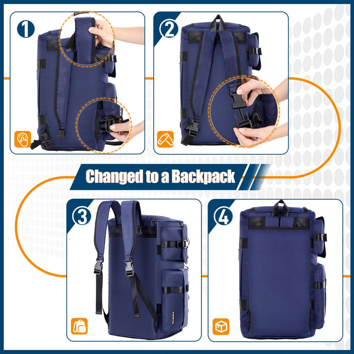 FIORETTO Women's Men's Water-Resistant Gym Duffle Bag with Shoes Compartment, 45L Capacity, Multi-Functional, Ideal for Travel, Gym, Sports, Weekender, Navy Blue