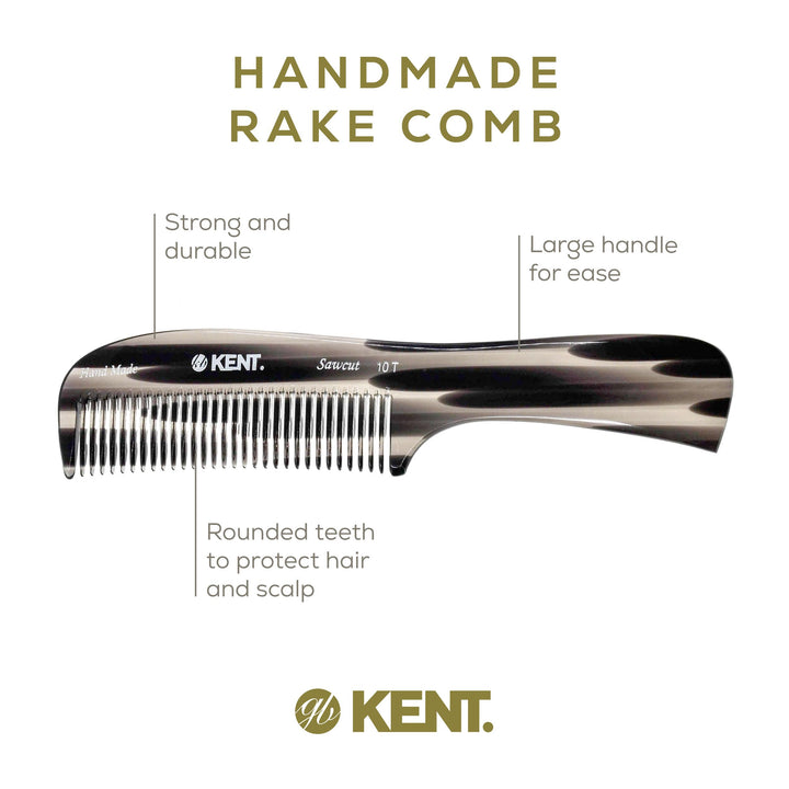 Kent 10T Large Hair Detangler Comb, Handmade Wide Tooth Comb for Curly Hair, Detangling Comb For Wet and Dry Hair, Rake Comb for Women Hair Combs for Thick Hair, Saw-Cut and Hand Polished (Graphite)