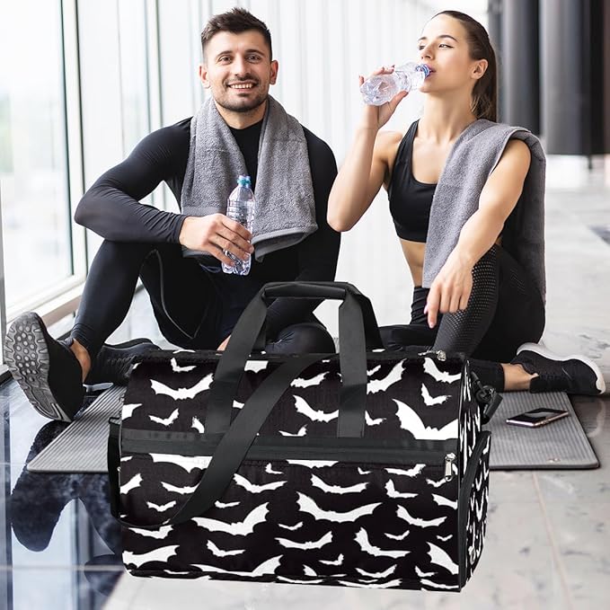 Hallowen Scary Bats Dry Wet Depart Duffle Overnight Bag with Shoes Compartment & Wet Pockets, Water Resistant Weekender Travel Gym Pouch For Swim Gymnastics Ballet Sleepovers