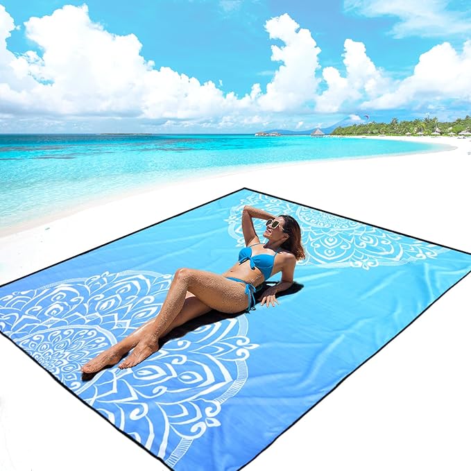 AISPARKY Beach Blanket Waterproof Sandproof, Oversized Large Beach Mat 79" X 83"/120"x108" for 1-8 Adults, Quick Drying&Compact&Lightweight, Picnic Mat Vacation Essentials for Beach Camping Travel