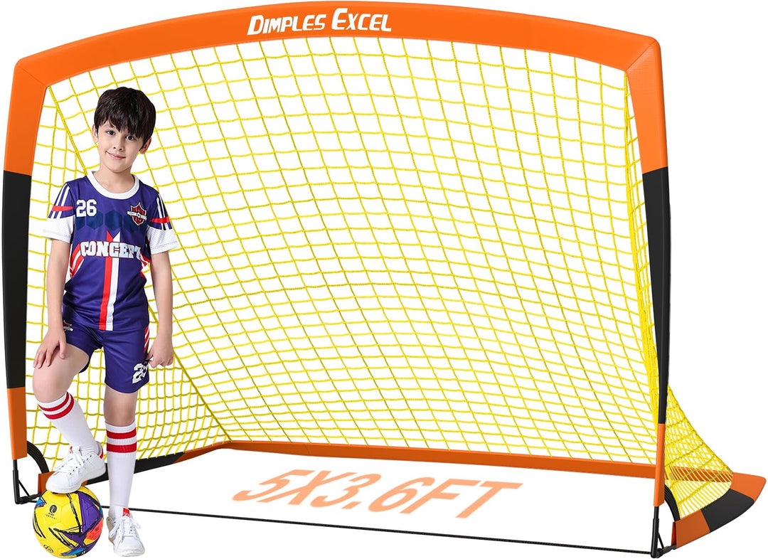 Dimples Excel Soccer Goals Kids Soccer Net for Backyard (5x3.6 FT 1 Pack, Orange Black)