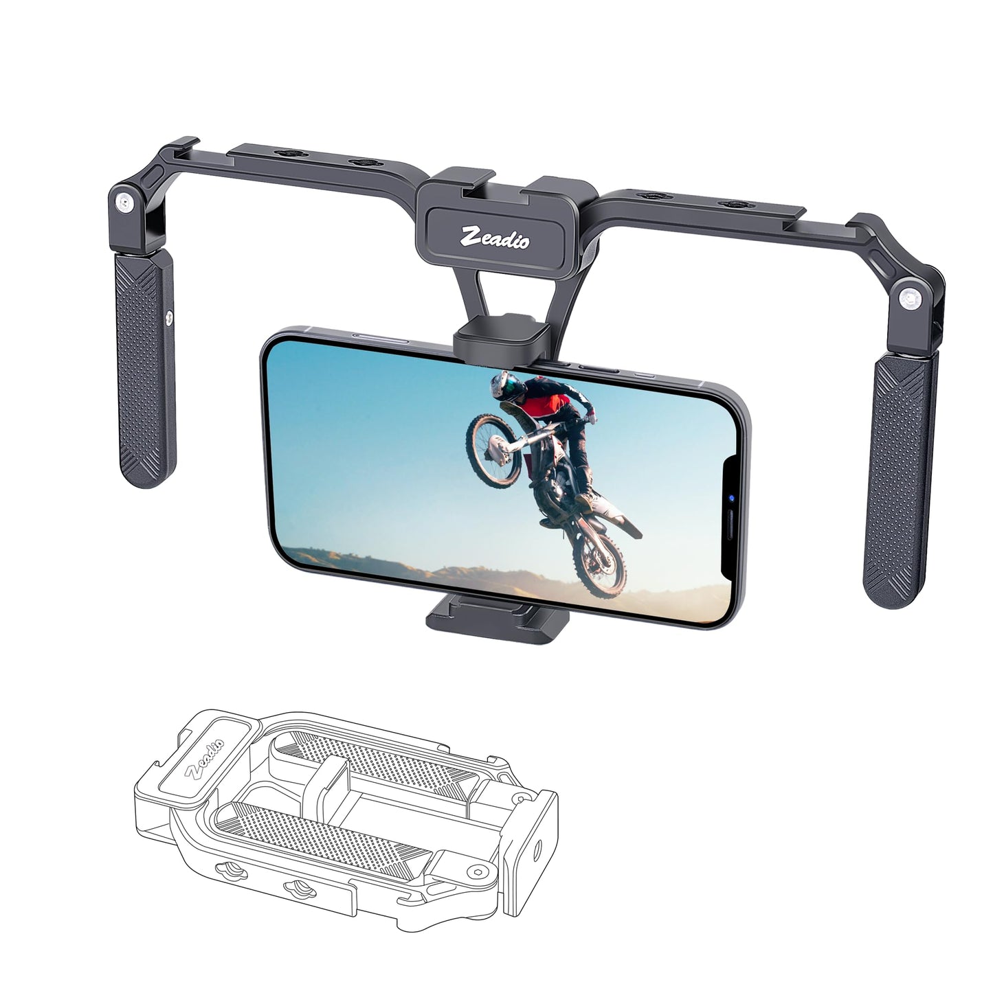 Zeadio Aluminum Smartphone Stabilizer Grip, Foldable Cellphone Video Rig, Filmmaking Vlogging Case, Phone Stabilizer Tripod Mount for iPhone and Android Smartphones
