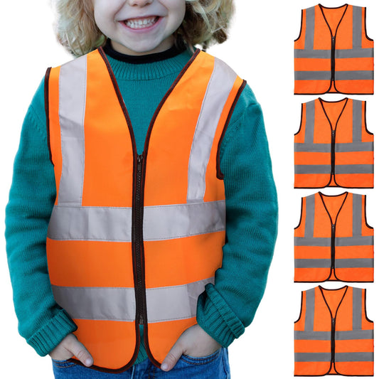 Unittype 4 Pieces Kids Safety Vest Construction Reflective Traffic Vest for Running Kindergarten Preschool Children (Orange)