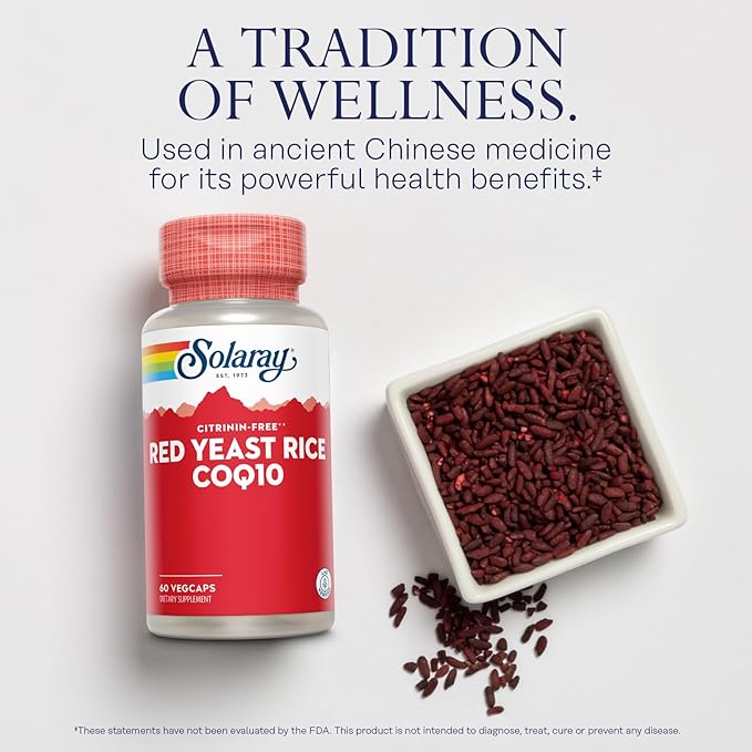 SOLARAY Red Yeast Rice Plus CoQ-10 & No-Flush Niacin Vitamin B-3, Healthy Heart & Cardiovascular Support, Non-Irradiated & Citrinin Free, 60 Day Money Back Guarantee, 60 Servings, 60 VegCaps