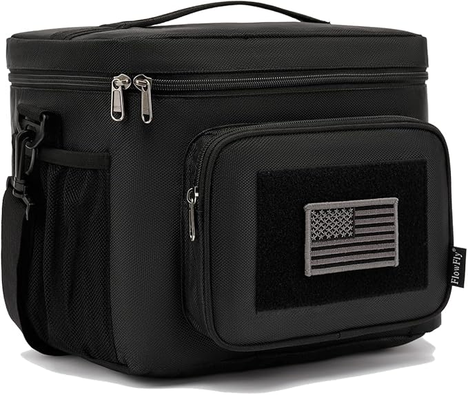 FlowFly Tactical Lunch Bag Large Insulated Lunch Box Cooler Tote for Men, Women with MOLLE/PALS Webbing (Black, Large)