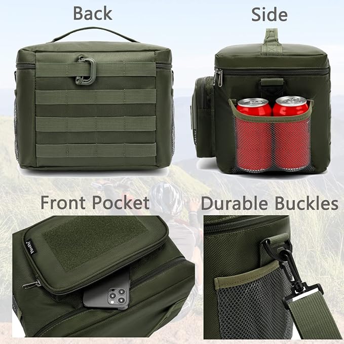 FlowFly Tactical Lunch Bag Large Insulated Lunch Box Cooler Tote for Men, Women with MOLLE/PALS Webbing (Army#Green, Large)