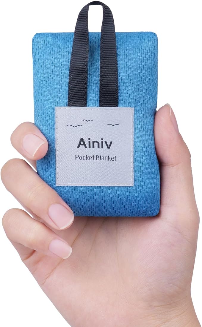 Picnic Blanket, Mini Pocket Beach Mat 27.5 x 43.3IN (1-2 People) Foldable, Lightweight Waterproof Sand Free, Foldable Thin Ground Sheet for Outdoor Camping Hiking Travel - with Hand Strap