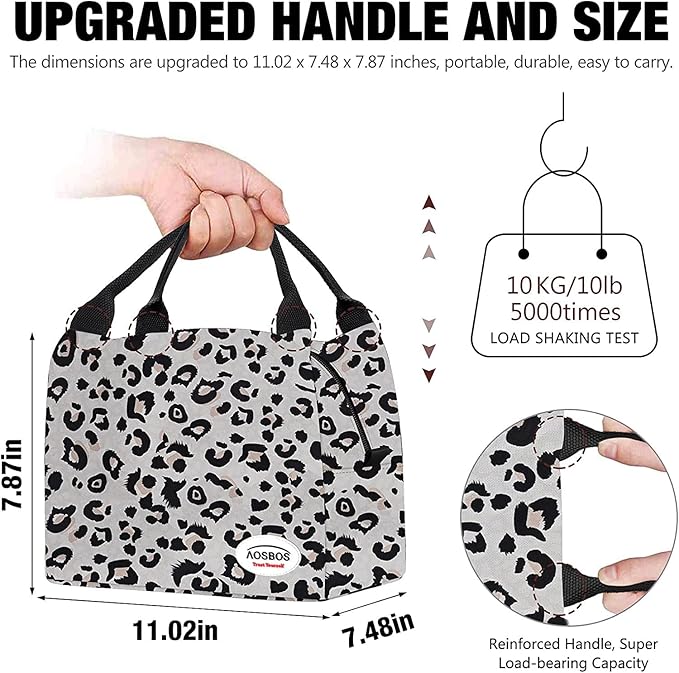 Aosbos Lunch Bags for Adult Lunch Box for Women Insulated Lunch Cooler Bag Loncheras Para Mujer Meal Prep Lunch Pail Lunch Tote Bag for Work Office Picnic, Leopard