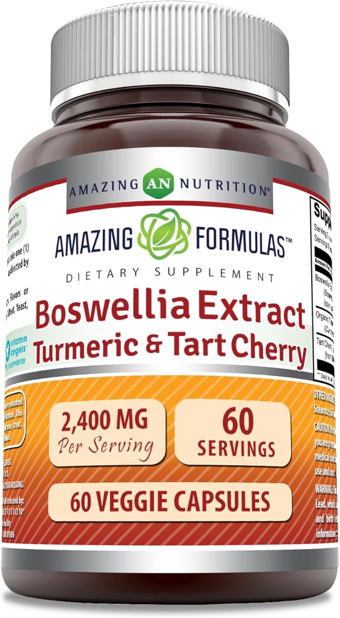 Amazing Formulas Boswellia Extract Turmeric and Tart Cherry Supplement | 2400 Mg Per Serving | 60 Veggie Capsules | Non-GMO | Gluten Free | Made in USA