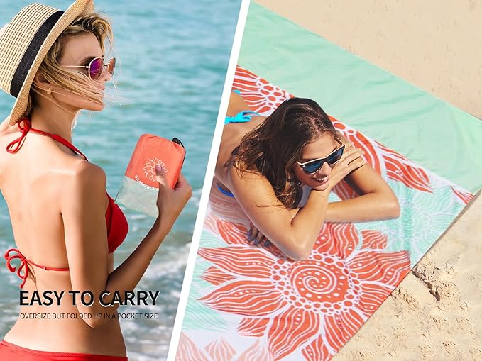 Beach Blanket Waterproof Sandproof Extra Large Beach Mat 79" X 83"/120"x108"for 1-8 Adults Quick Drying Durable Outdoor Picnic Mat for Beach Travel Camping Hiking