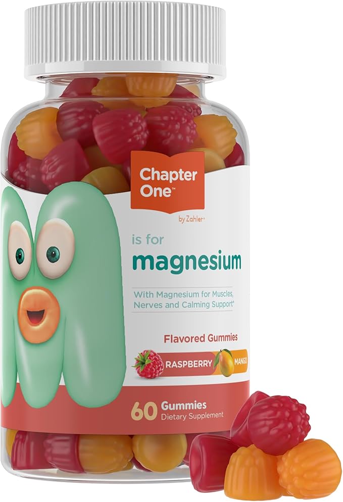 Zahler Chapter One Magnesium Gummies, Great Tasting Magnesium for Kids, Calm Kids Magnesium, Magnesium Gummies for Women and Men, Raspberry and Mango Flavored, Certified Kosher, (60 Flavored Gummies)