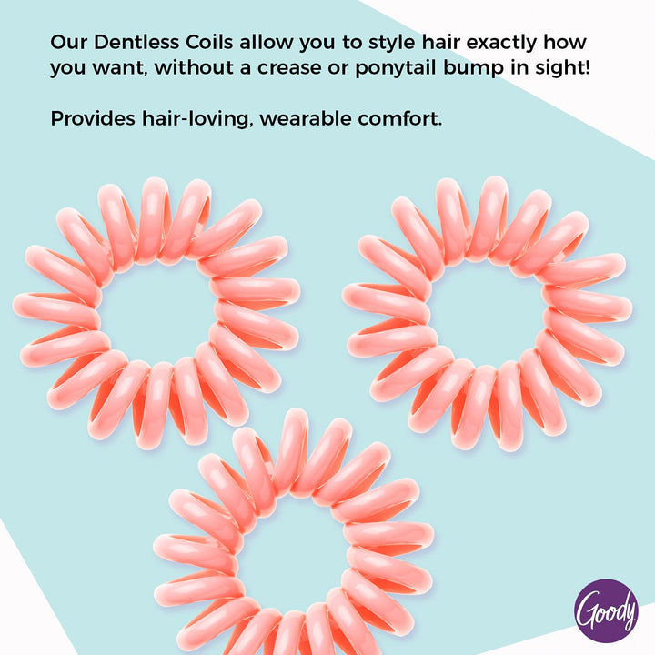 Goody Dentless Jelly Bands - Elastic Hair Coils for Long Lasting Braids, Ponytails, and More - 3 Count, Pink - Medium to Thick Hair - Hair Accessories for Women and Girls