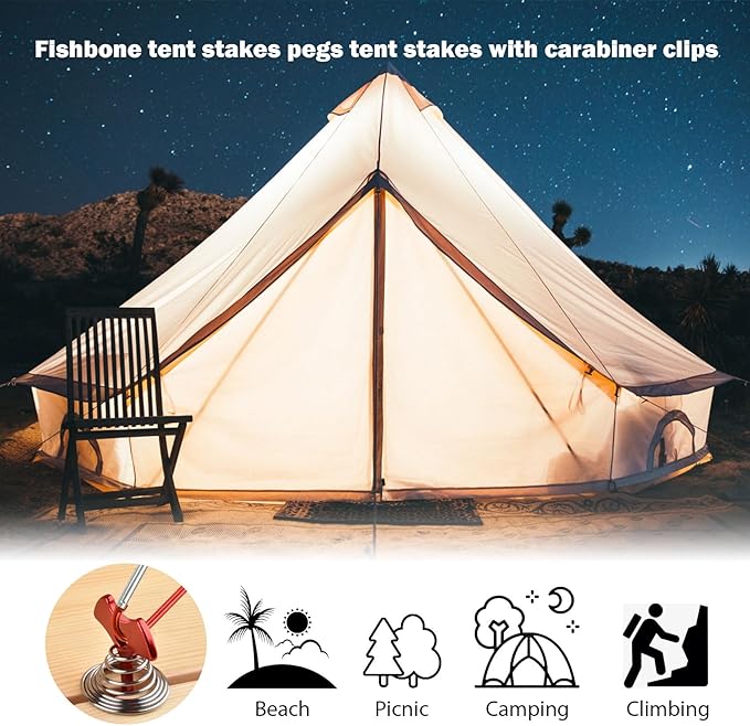 5 PCS Fishbone Deck Anchor Pegs, Red Deck Furniture Anchors, Deck peg with Spring Buckle, 2.9 Inch x 1.4 Inch Adjustable Anchor Deck pegs, Tent Deck Anchors for Camping Hiking Supplies