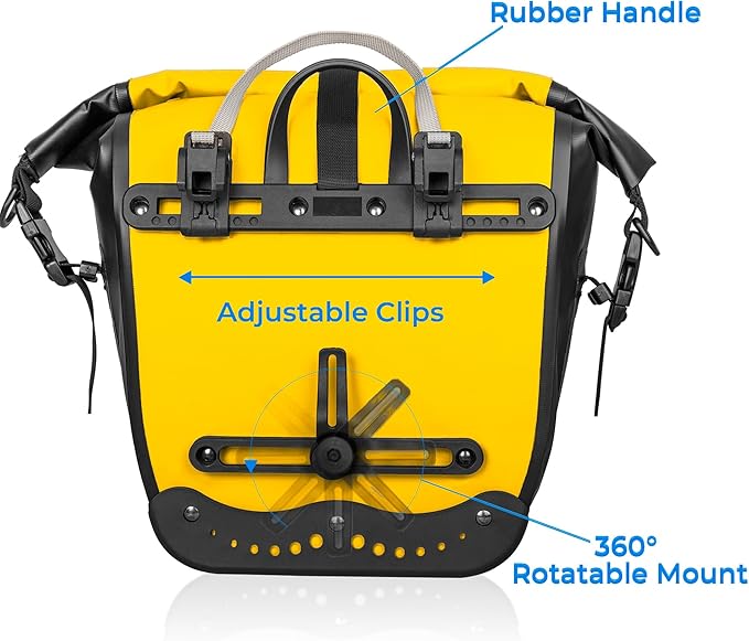 Waterproof Bike Pannier - 15L Saddle Bag for Bicycle Rear Rack - Bike Bag for Grocery, Laptop (Yellow,1 PCS)