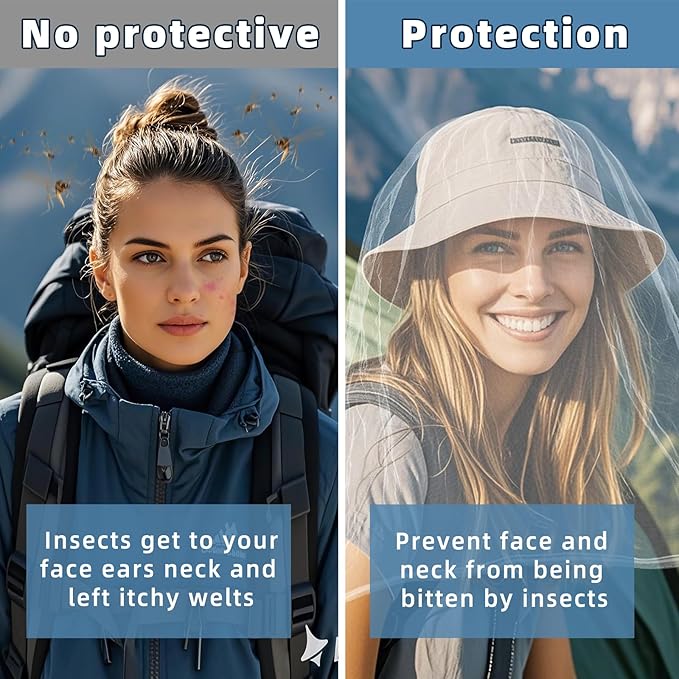 2 Pack Ultra Large Mosquito Net 42x25 Inches Mosquito Head Net Oversized Insect Netting Bug Fits Most Hats for Gardening Hiking Fishing Traveling(White)