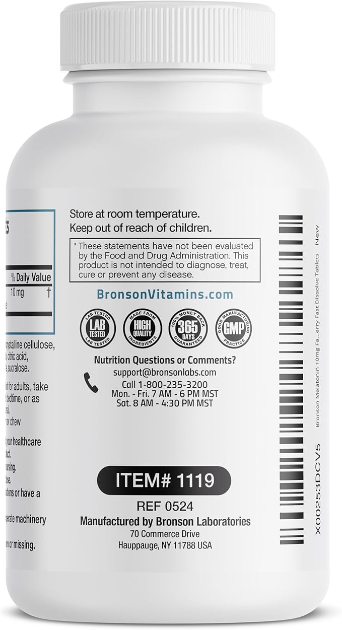 Bronson Melatonin 10mg Fast Dissolve Cherry Flavored Tablets Vegetarian Chewable Lozenges, 100 Count