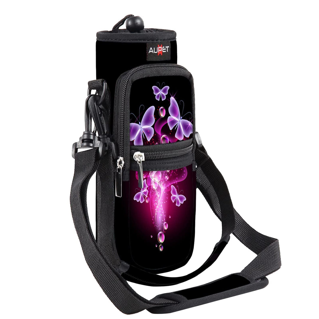 AUPET Water Bottle Sling Bag Sleeve Holder Carrier 25/32/40/64 oz,Insulated Crossbody Water Bottle Case Cover with Strap and Pockets for Men/Women Walking Hiking Camping (25oz, Green camouflage)