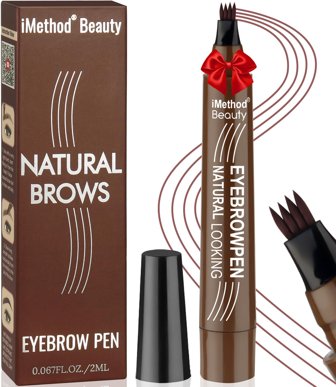iMethod Microblading Eyebrow Pen - Eyebrow Pencil Magical Upgraded Eye Brow Pencils for Women with 4 Fork Tip & Spoolie Brush for Natural-Looking Hair-Like Defined Brows, Last All-Day, Reddish Brown