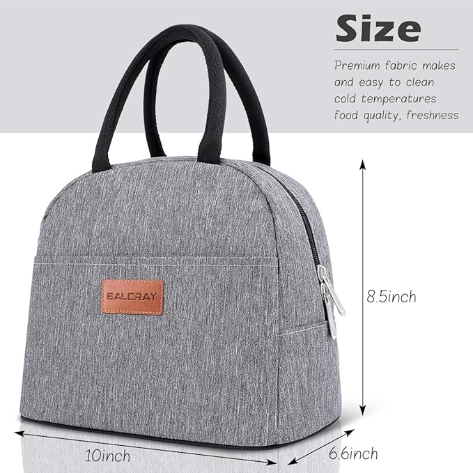 BALORAY Lunch Bag for Women Men Insulated Lunch Box for Adult Reusable Lunch Tote Bag for Work, Picnic or Travel (Grey)