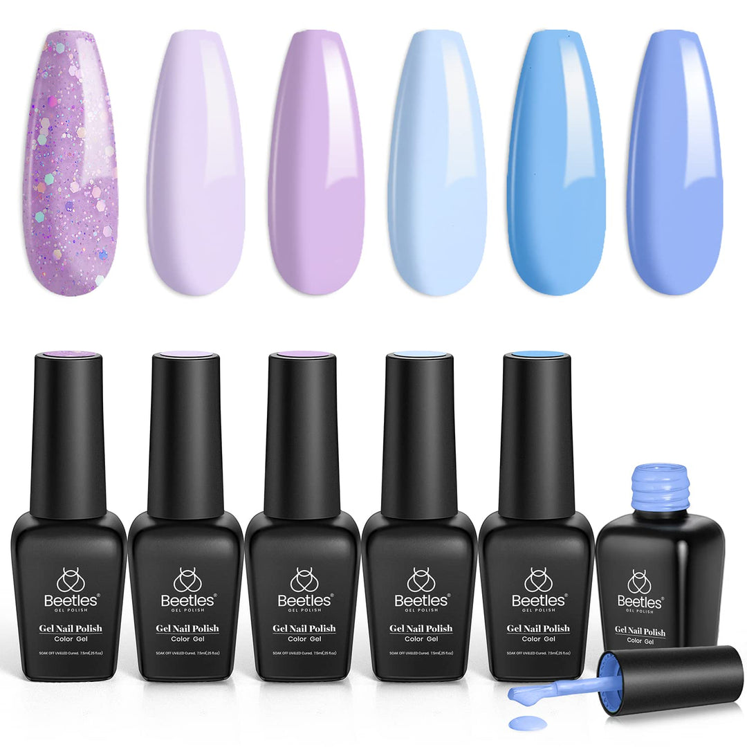 Beetles Gel Nail Polish Set 6 Colors Glitter Sky Blue Purple Gel Polish Kit Lavender Violets Gel Nail Polish Gel Nail Polish Soa