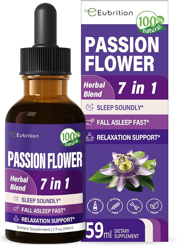 Herbal Liquid Drops, Natural Passion Flower Valerian Root Chamomile Extract Support Sleep Soundly, Fall Asleep Fast & Relaxation. 2oz