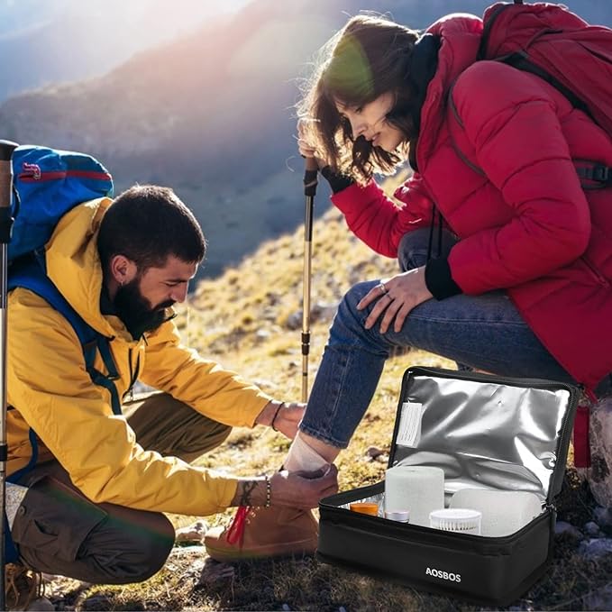 Aosbos Insulated Lunch Bag Small Lunch Box for Men Women Compact Lunch Bags Mini Food Storage Bag Flat Cooler Bag Thin Lunchbox Black Reusable Sandwich Bags Portable Snack Bag Tiny Thermal Bag