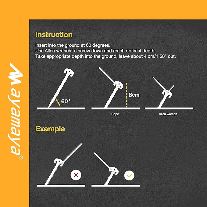 AYAMAYA 8/12/16 PCS Spiral Tent Stakes, 8 Inch Screw in Sand Stakes, Easy Installation Camping Ground Stakes, Tent Spikes with Storage Bag for Beach Garden Yard Canopy Tarp Rainfly Tent Accessories