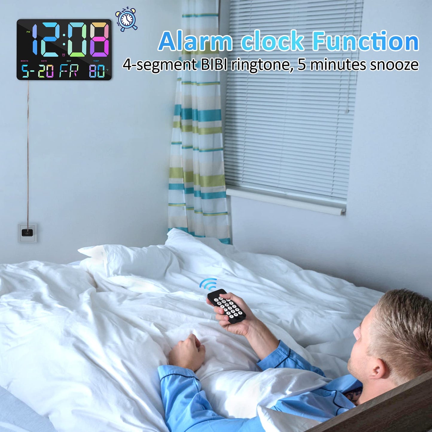 11.5" Digital Clock Wall Clock, Large Digital Wall Clock with Remote Control, Digital Alarm Clock with Date, Day, Temperature, Colour Figures,12/24H, Wall Clocks for Living Room Office School Gym