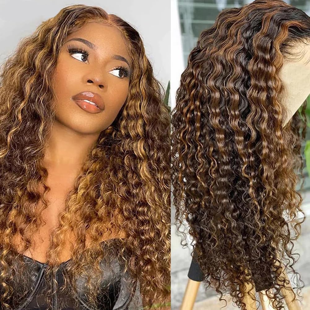 24 Inch Deep Wave P4/27 Highlight 13X6 Hd Transparent Lace Front Wigs Ombre Human Hair Wet And Wavy Curly Lace Frontal Wigs For