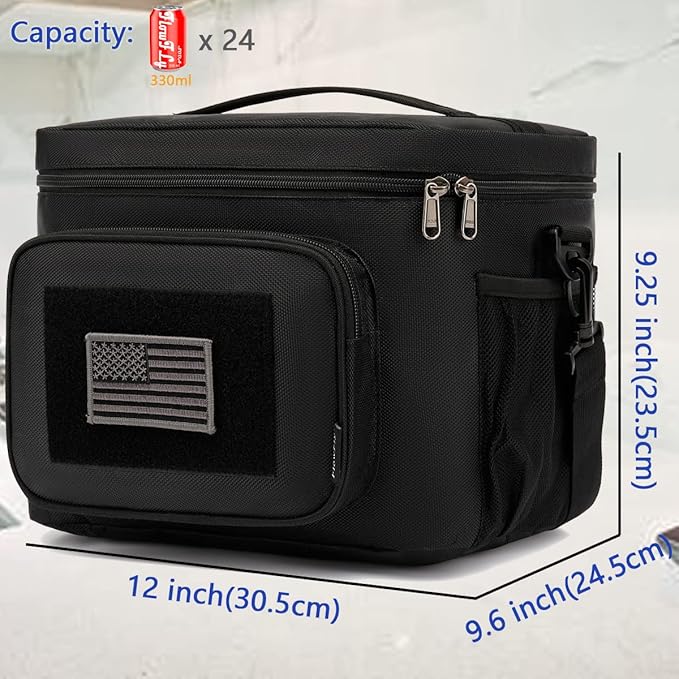 FlowFly Tactical Lunch Bag Large Insulated Lunch Box Cooler Tote for Men, Women with MOLLE/PALS Webbing (Black, Large)