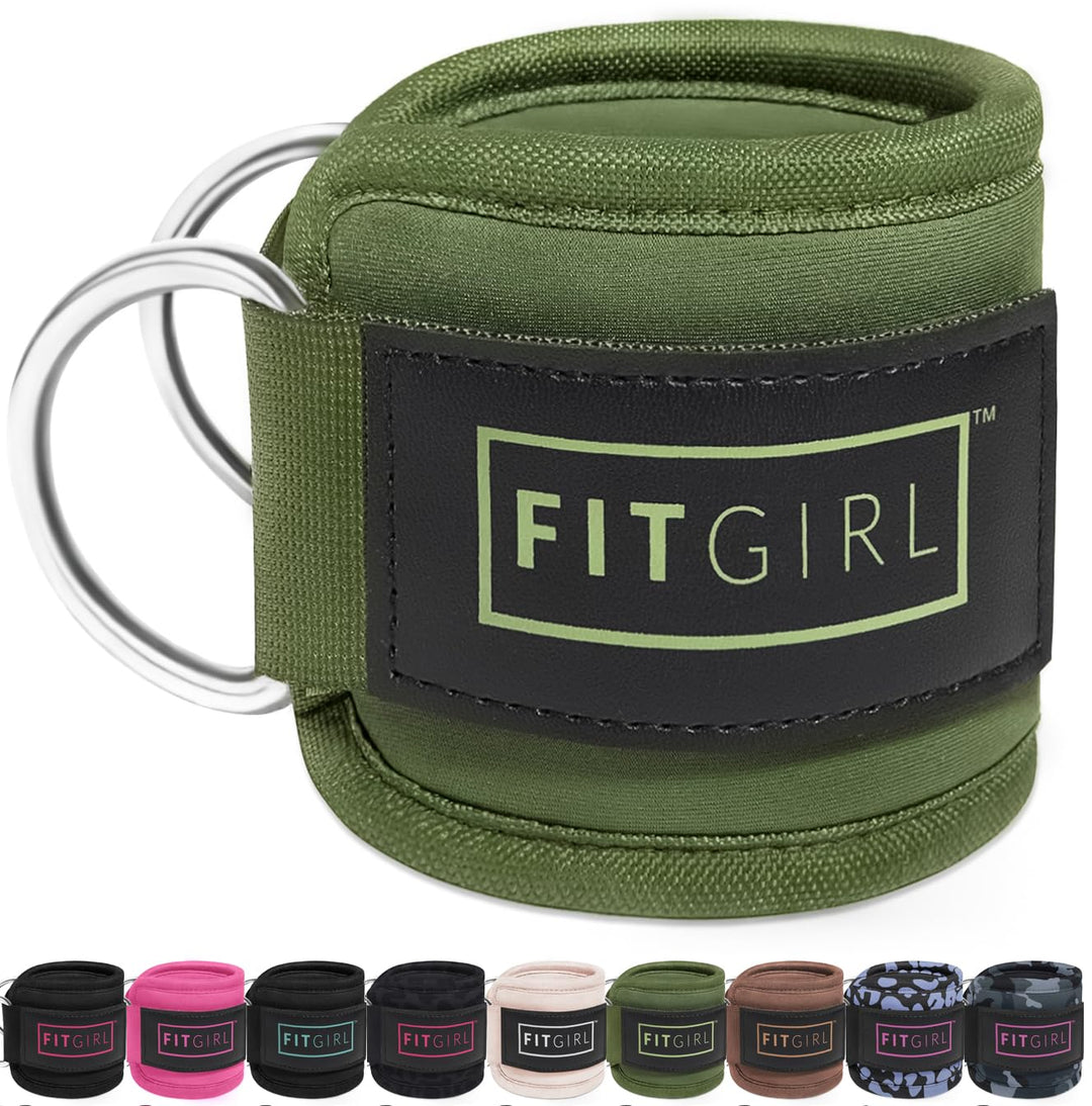 FITGIRL - Ankle Strap for Cable Machines and Resistance Bands, Work Out Cuff Attachment for Home & Gym, Glute Workouts - Kickbacks, Leg Extensions, Hip Abductors, for Women Only (Olive Green, Single)