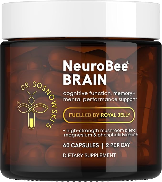 Dr Sosnowski's NeuroBee Brain Supplements with Royal Jelly, Lion's Mane + Reishi Mushroom | Energy, Mental Performance + Cognitive Function Support, 60ct