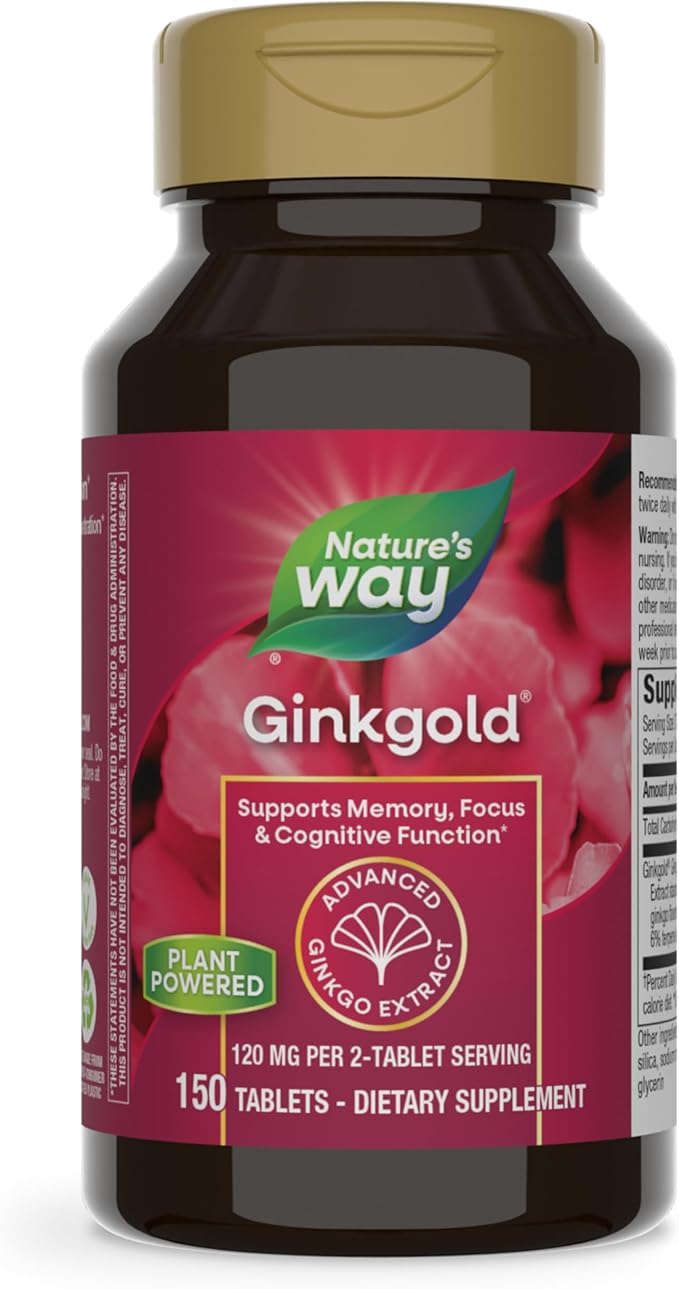 Nature's Way Ginkgold Advanced Ginkgo Extract, Supports Memory, Focus & Cognitive Function*, Ginkgo Biloba Extract, 150 Tablets (Packaging May Vary)
