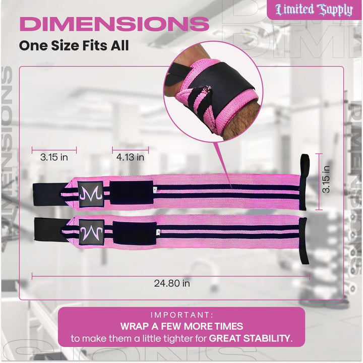 Anime Wrist Wraps Lifting Straps 24" for Men and Women - 1 Pair Each, Gym Accessories Support Weightlifting, Exercise, Strength Training, and Improve Workout, Pinkbu