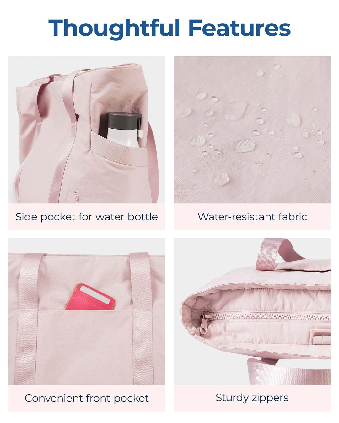 BAGSMART Tote Bag for Women with Zipper, Laptop Gym Tote with Compartments, Work Tote Nurse Dance Yoga Bag for Travel(Pink)