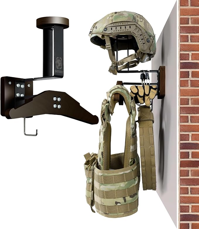 OneTigris Tactical Gear Wall Mount, Motorcycle Helmet Holder Wall Mount Stand, Plate Carrier Rack Jacket Hanger Display Organizer for Police Football Cycling Suit