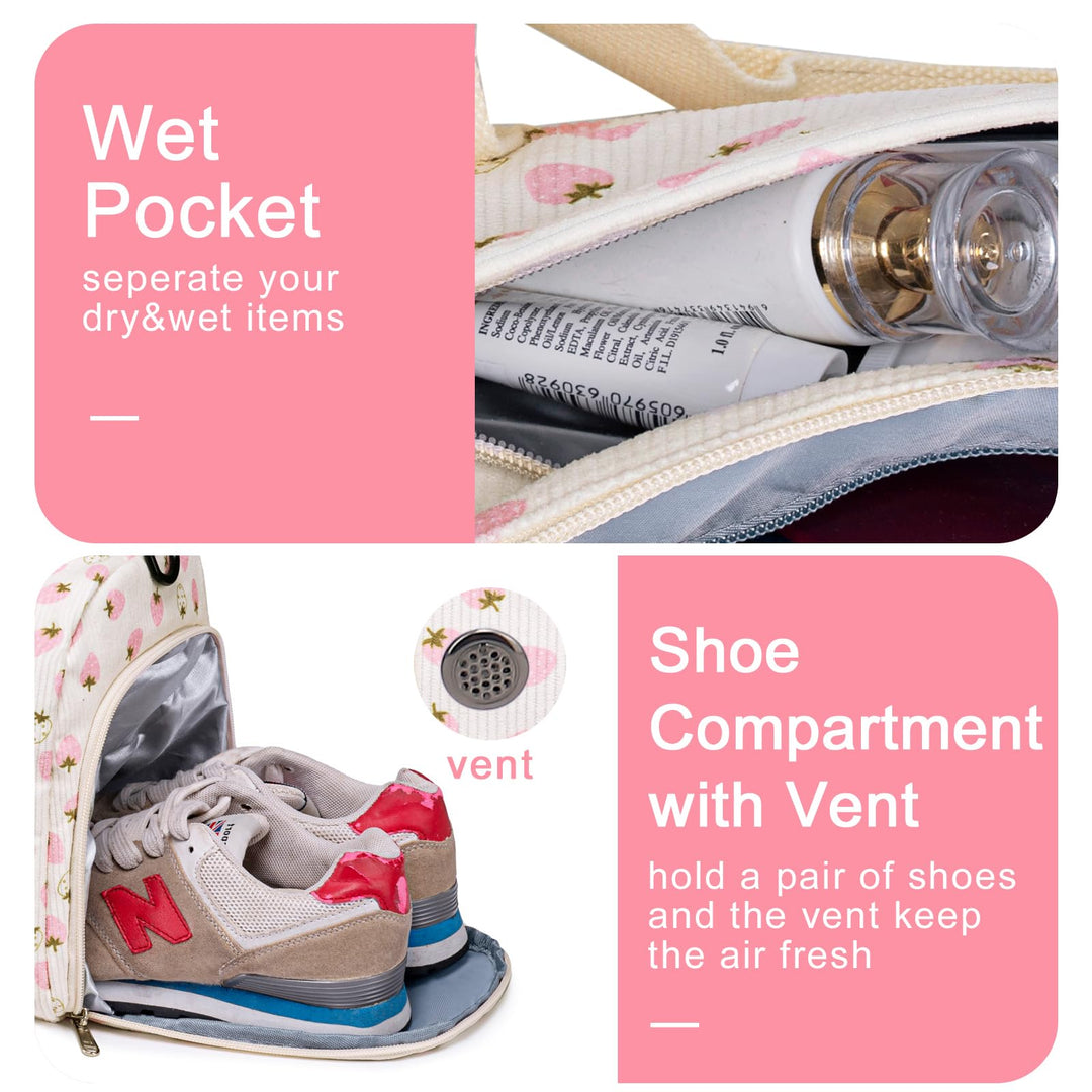 BLUBOON Duffle Bag Girls Kids Cute Gym Bag with Shoes Compartment & Wet Separation Waterproof Sports Overnight Travel Bag