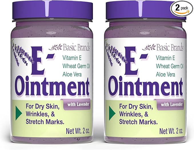 Basic Organics - Vitamin E Ointment - 2 oz - Moisture Enhancing - Can Help Reduce Appearance of Scars, Stretch Marks, Fine Lines & Wrinkles - Pack of 2