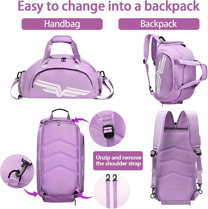 FIORETTO 30L Sports Gym Duffle Bag with Wet Pocket & Shoe Compartment, Weekender Hospital Overnight Bag for Women, Sports Holdall Backpack