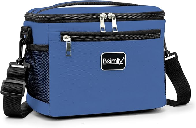 BEIMILY Lunch Box for Men/Women,Small Insulated Lunch Bag,Reusable LunchBox for work Picnic Hiking Beach,Leakproof Soft Cooler Tote Bag Organizer with Adjustable Shoulder Strap for Adults(Navy Blue)